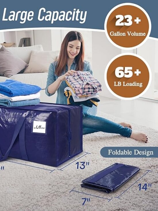 6 Pack Extra Heavy Duty Moving Bags Large Storage Totes with Zipper Handles